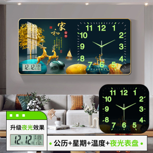 夜光装饰画挂钟 万年历日历钟表 客厅家用简约现代创意静音时钟