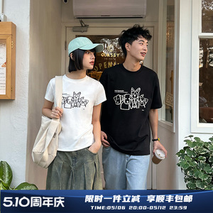 PSO Brand情侣短袖T恤 女款230克纯棉小狗涂鸦 半袖男款夏季潮牌