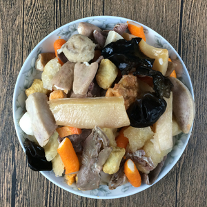 福建小吃特产福州福清杂烩汤 酸辣鱿鱼汤荔枝肉火锅配料