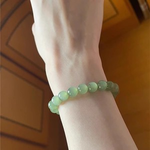 天然和田玉青玉冰晴水圆珠手链 女款高端玉石手串 精美饰品送礼佳品