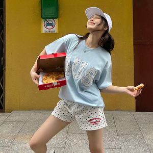 FORUYES官方店 美式复古校园风刺绣波点修身休闲女短裤ins潮流款