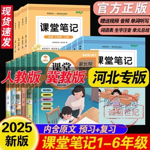 2025新版冀教版河北专版小学课堂笔记全套 上册 随堂同步课本原文 一至六年级 语文数学英语