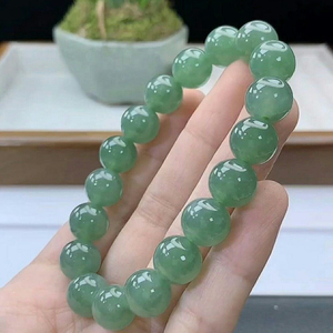 天然缅甸A货翡翠老蓝水圆珠手链女款 高冰糯种老坑玉石手串