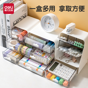 得力透明斜插式笔筒收纳盒 多功能桌面化妆品收纳杂物整理盒