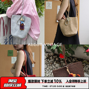 AbbottVINTAGE发光小众手工钩织编织女式手提斜挎水桶包
