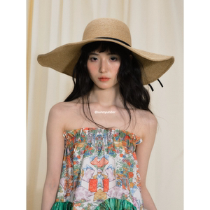 女夏季时尚海边沙滩遮阳帽 日本草编大帽檐可折叠太阳帽