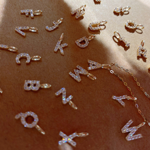 韩国纯14K黄金ins风新款字母镶钻项链 小红书爆款百搭时尚饰品