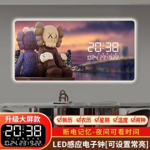 LED插电公仔店铺装饰挂钟画 万年历电子钟 理发店餐厅时钟