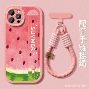 女款苹果16 15Pro 14Plus 12Mini手机壳 硅胶防摔全包支架腕带保护套