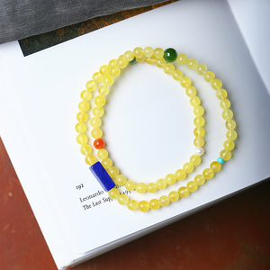 天然原色蜜蜡圆珠原创两圈手链 女款琥珀饰品 时尚搭配款