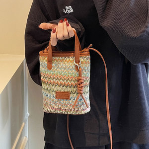 2025新款时尚休闲海边度假草编迷你小包包女夏款斜挎手机包