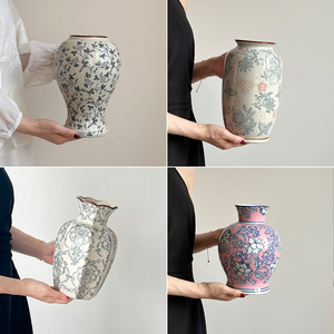 新中式青花瓷复古陶瓷花瓶 客厅轻奢装饰插花摆件