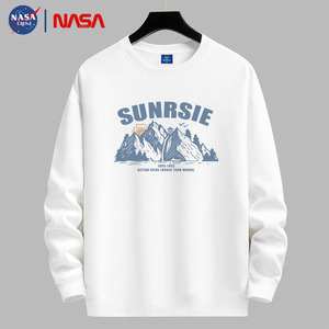 NASA原创潮款男士加绒加厚圆领纯棉宽松保暖卫衣学生打底衫