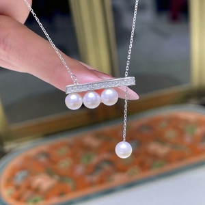 天然6-6.5mm淡水Akoya珍珠项链 s925纯银T家同款平衡木套链