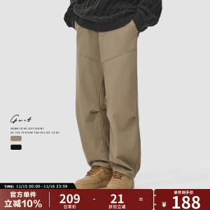 GWIT美式潮牌冬季加绒加厚奥粒绒卡其色保暖休闲工装裤男