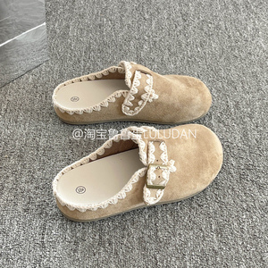 鲁鲁蛋2025新款秋冬加绒勃肯风一脚蹬懒人半拖女鞋外穿超火
