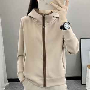 2024春秋新款女休闲连帽针织短外套户外运动小个子卫衣开衫