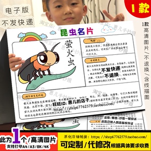 萤火虫昆虫手抄报线稿 含生活习性生长环境记录卡电子小报