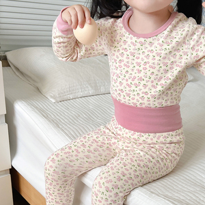 婴儿全棉无骨高腰护肚秋衣秋裤套装 男女童秋冬保暖内衣