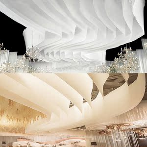 韩式婚礼堂婚庆弹力牛奶丝吊顶纱幔 酒店顶部装饰平面布幔布置