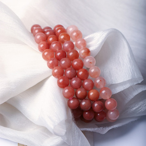 新疆天然金丝玉桃花酿圆珠手链 简约正品串珠饰品手串