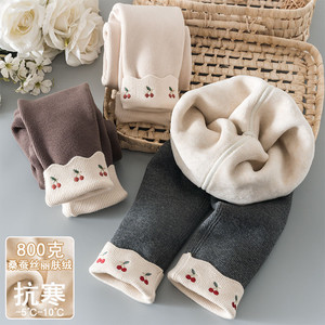 女童秋冬加绒加厚一体绒保暖打底裤 儿童冬季棉裤长裤冬装